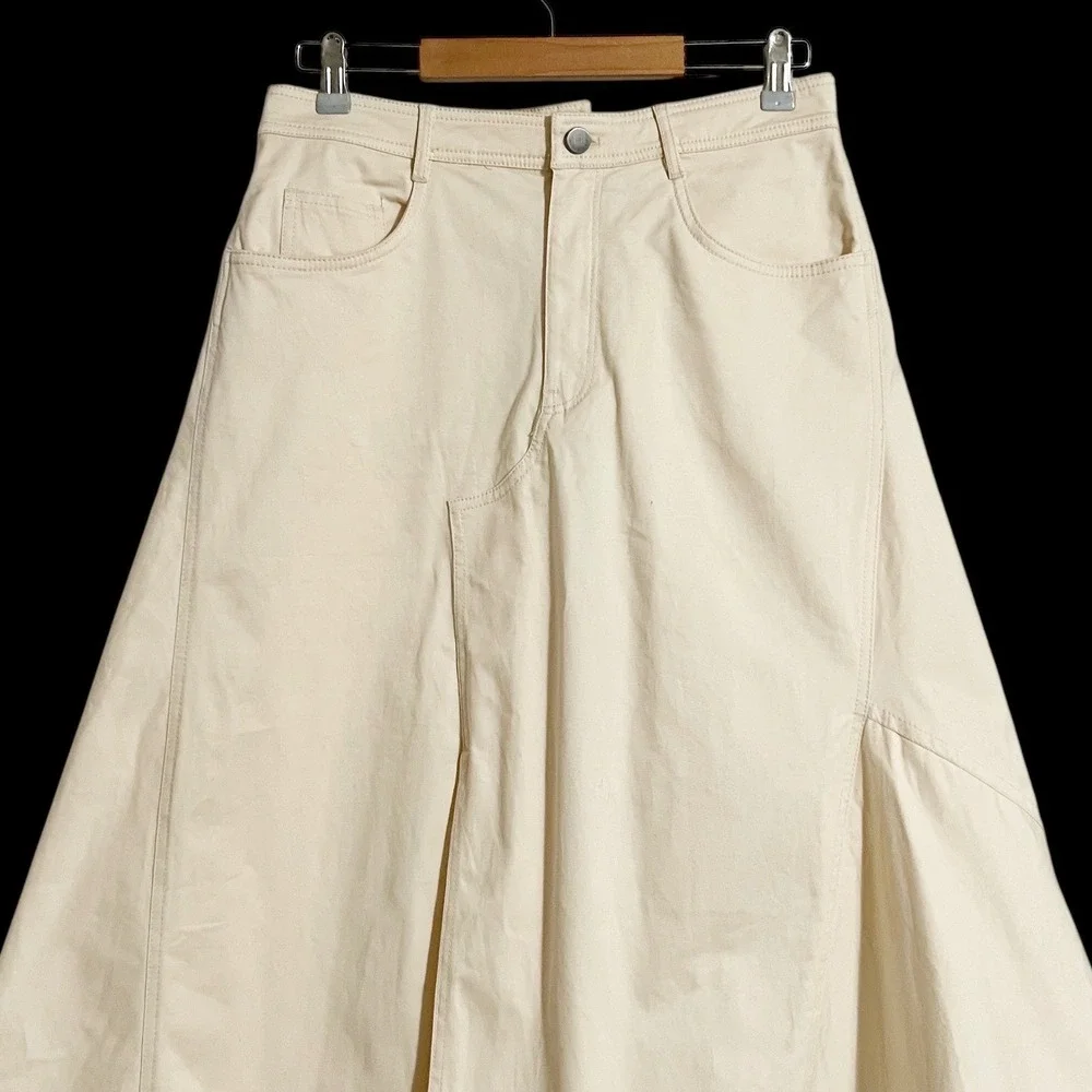 ZARA Asymmetrical Midi Skirt Cream Cotton Blend Size Medium